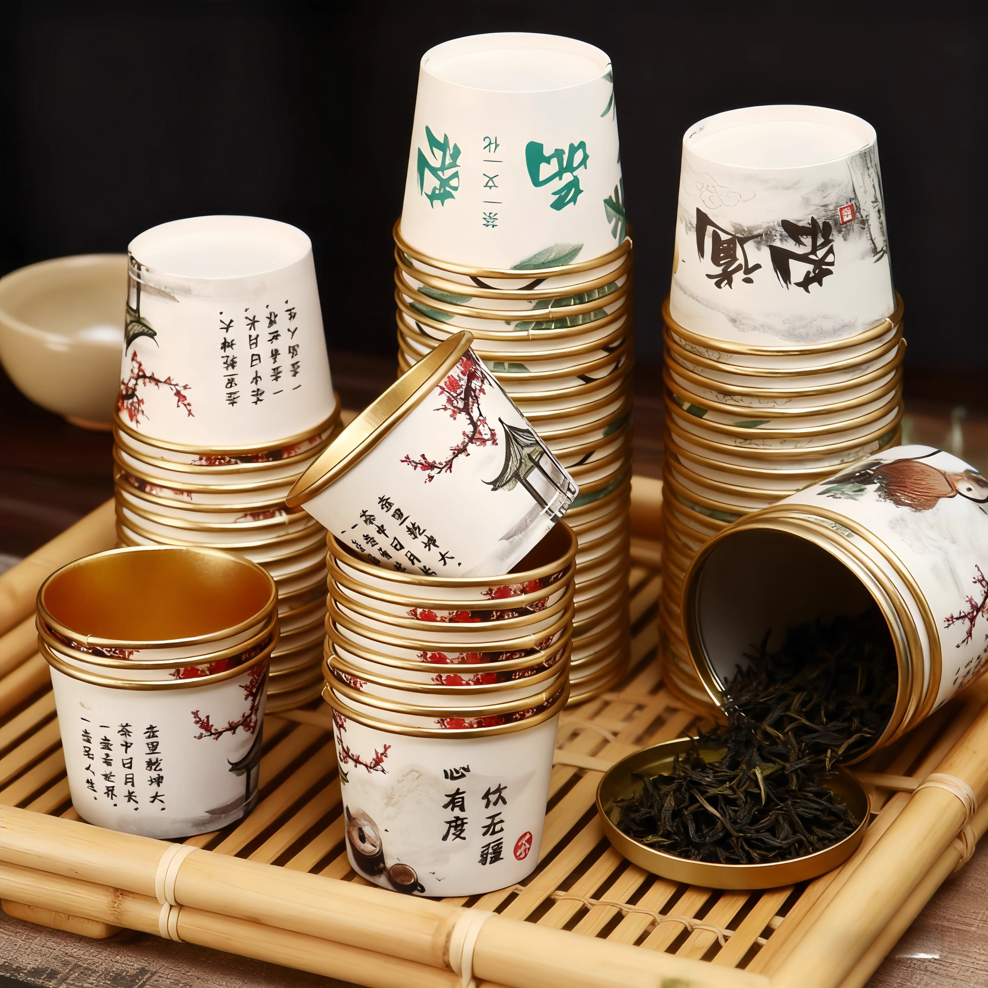 小茶杯一次性纸杯金箔加厚隔热家用整箱超市商用酒杯待客喝茶防烫 - 图0