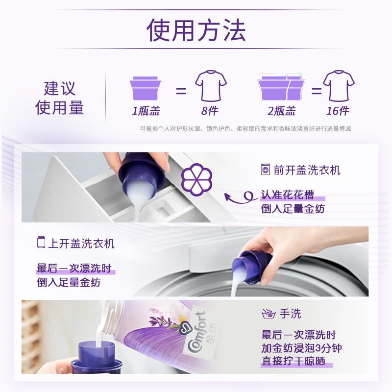 金纺高能护衣精华衣物柔顺剂护型护色玫瑰/薰衣草持久留香多香型