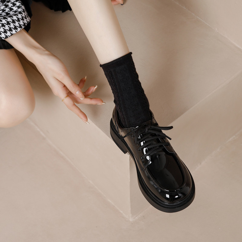 杏色小皮鞋女2025春秋新款系带厚底乐福鞋女玛丽珍平底软底单鞋,淘宝优惠券,粉丝福利购,淘宝优惠卷