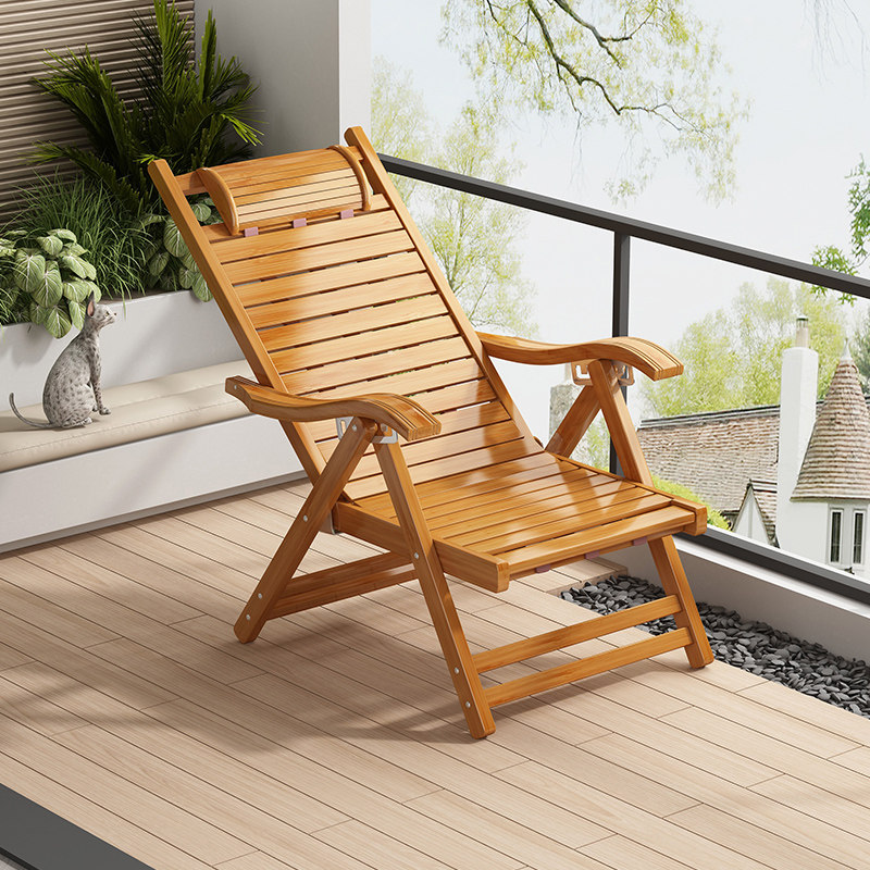 竹躺椅家用休闲阳台午休折叠靠背椅办公室躺坐两用椅夏天舒适凉椅