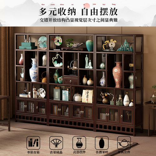 古董博古架中式靠墙茶叶放置架茶室茶柜非实木多宝阁紫砂壶收纳架 - 图3