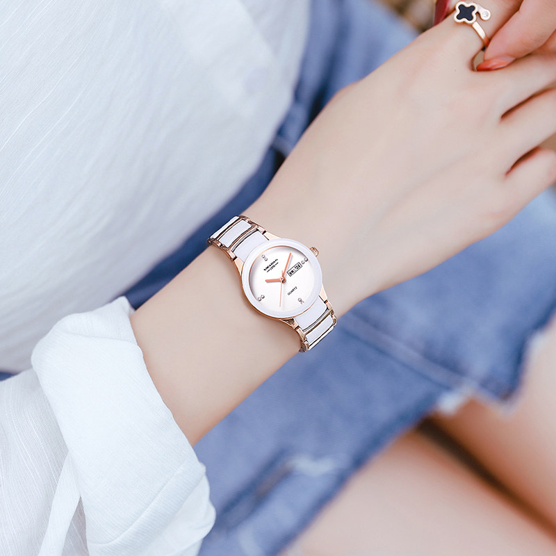 名牌正品陶瓷女士时尚双日历手表 铂时美国产腕表