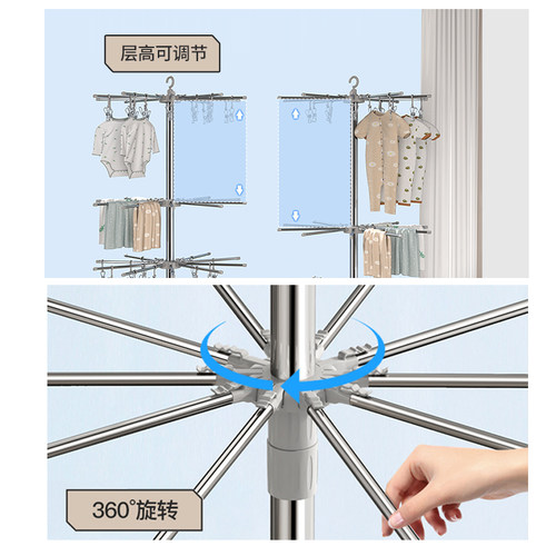 婴儿晾衣架落地阳台凉衣杆折叠家用不锈钢晒袜子架子神器宝宝专用 - 图3