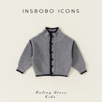 INSbobo Children Sweater Jacket 2023 Fall New Boy Knit Cardiovert Girl Grey Blouse Spring Autumn