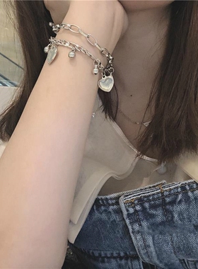 新款潮心连心爱心手链个性ins冷淡风女生夏小众设计感手饰