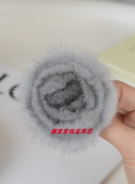 真水貂毛玫瑰胸针高档百搭
