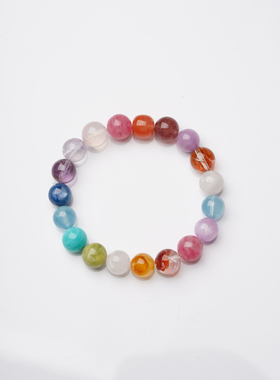 天然水晶多宝渐变色两圈款手链配胶花紫水晶萤石紫彩虹款手串