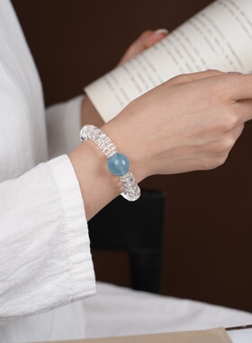 天然白水晶手链女款单圈海蓝宝手串饰品礼物送女友闺蜜生日礼物