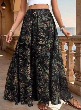 Women's Ditsy Floral Print Elastic Waist A-Line Bohemian