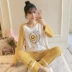 Bộ đồ ngủ nữ bằng vải cotton mỏng cho sinh viên Hàn Quốc dài tay dễ thương ngọt ngào dễ thương mùa xuân và mùa thu phục vụ tại nhà mùa hè - Bộ Pajama