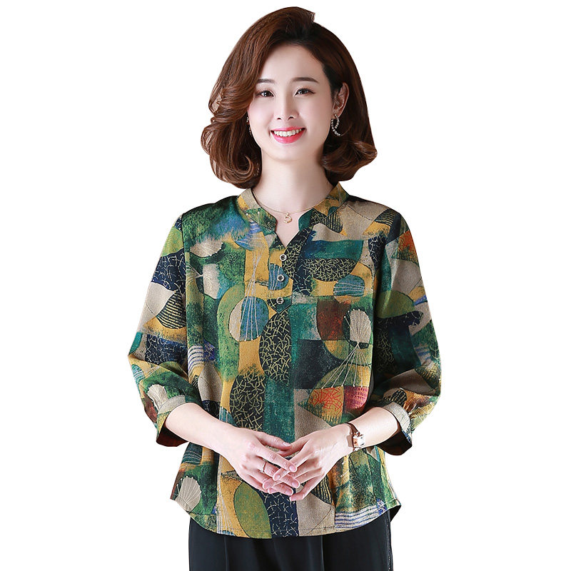 中年夏装真丝洋气套装小衫夏季衬衫 雅诗黎中老年女装