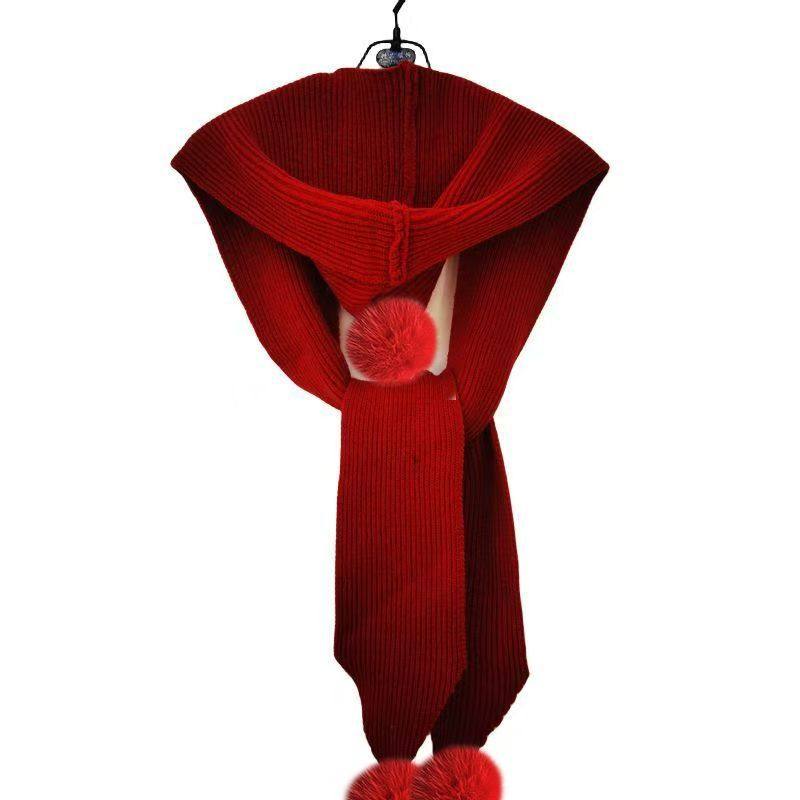 连帽围巾披肩带帽子一体帽子围巾保暖狐狸毛球时尚披肩针织披肩外,淘宝优惠券,粉丝福利购,淘宝优惠卷