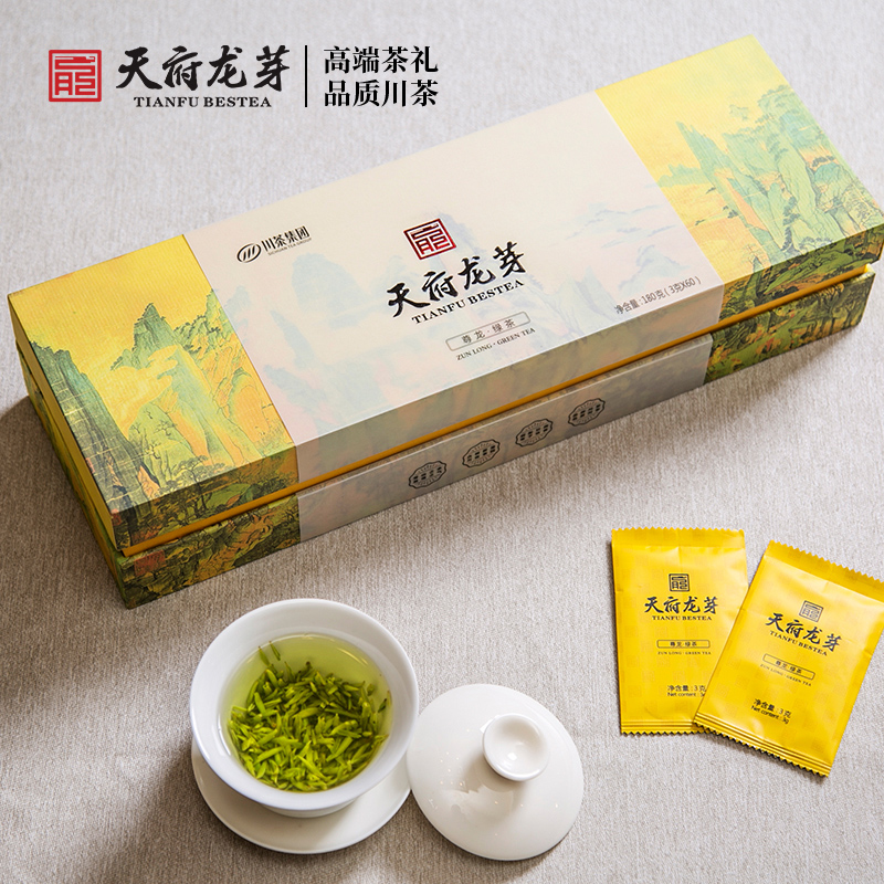 天府龙芽尊龙绿茶2024新茶高山云雾特级春茶茶叶礼盒装送礼领导