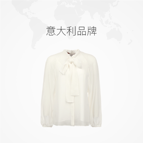 【自营】MaxMara女士薄款桑蚕丝纯色系带长袖衬衫雪纺衫配吊带 - 图1