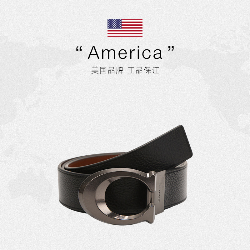 【自营】COACH/蔻驰男士腰带商务C纹老花皮带双面可用可调节腰带