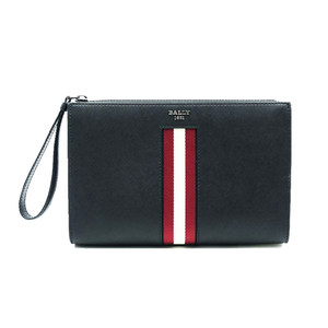 【自营】Bally/巴利商务休闲男士经典条纹黑色牛皮手拿包 送礼