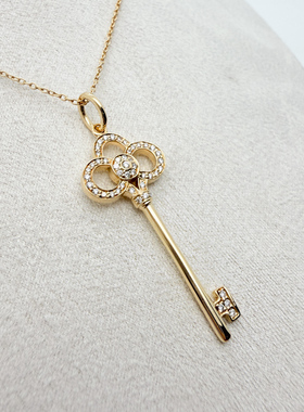 【自营】中古99新蒂芙尼KEYS系列黄金吊坠钥匙项链皇冠镶钻礼物
