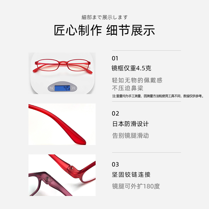 【自营】日本镜品堂进口老花眼镜女士男款便携超轻防蓝光品牌正品