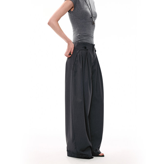 SINGLE MOMENT 26SS French retro sword pleated casual trousers wide-leg pants loose straight trousers for women spring
