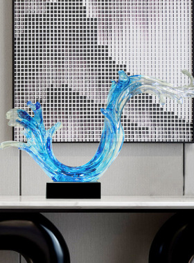 现代抽象透明雕塑摆件客厅玄关创意软装家居装饰品摆设树脂工艺品