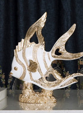 欧式鱼造型电镀树脂工艺品橱窗摆设样板房客厅电视柜玄关装饰摆件