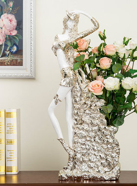 人物雕塑美女摆件花插树脂摆设欧式创意工艺品家居装饰品新房礼品