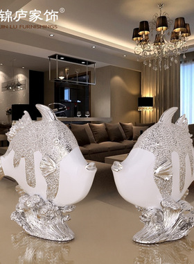 亲吻鱼摆件客厅电视柜家居装饰品创意摆设欧式树脂工艺品赠人送礼