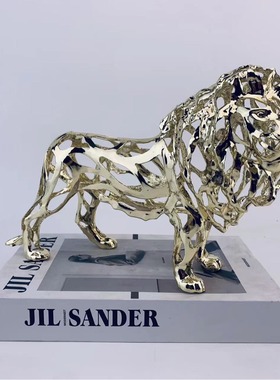 欧式轻奢金色镂空狮子酒店样板间客厅玄关软装家居饰品