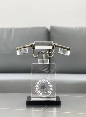 现代创意复古水晶电话水晶摆件酒店会所样板间家居软装饰品摆件