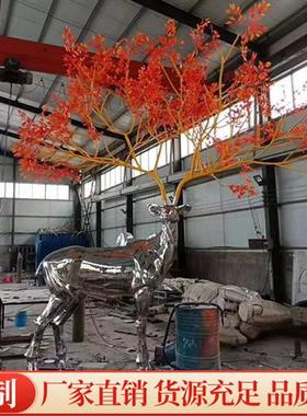 不锈钢鹿雕塑定制户外园林售楼处地产大型几何镜面动物景观雕塑