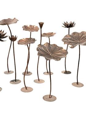 不锈钢荷叶雕塑铁艺仿真荷花金属艺术装饰品酒店会所水池水景摆件