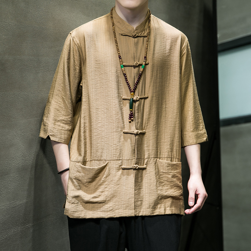 夏季冰丝透气唐装休闲中式免烫衬衫 岸谷视界唐装