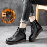 Зимние удерживающие тепло нескользящие флисовые короткие сапоги для матери, из натуральной кожи, мягкая подошва, для среднего возраста