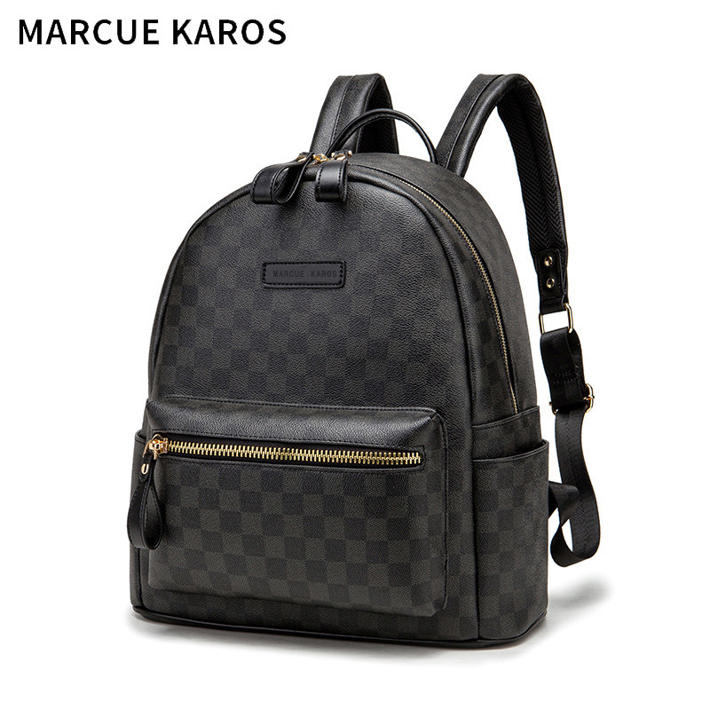 mk男士潮牌真皮休闲简约格子旅行包 partyplus双肩背包