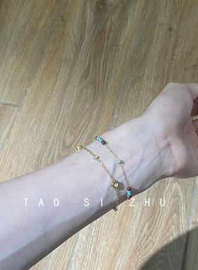 【不掉色】薄荷曼波复古钛钢串珠手链高级感小众撞色手链