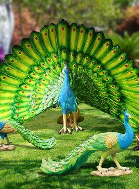 LED仿真动物孔雀开屏雕塑公园林发光落地景观装饰玻璃钢模型摆件