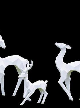 园林景观小品几何发光玻璃钢梅花鹿雕塑房地产户外麋鹿装饰大摆件