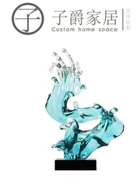 新中式轻奢酒店售楼处雕塑艺术品简约现代抽象透明树脂桌摆件N