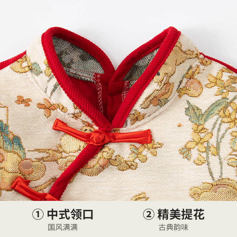 Children's New Year's greetings and New Year's clothing smocks Chinese style New Year's waterproof Chinese style dirty side story reverse wearing bib