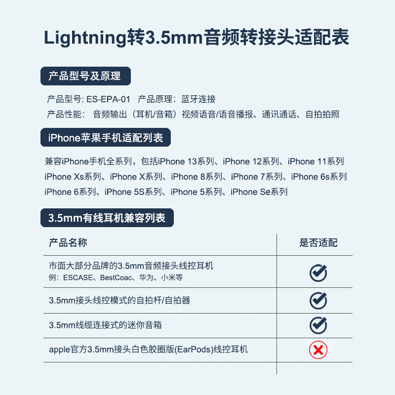 适用于Apple苹果耳机转接头lightning转3.5毫米转换器有线扁头iPhone11/12/13Promax通用车载圆头充二合一