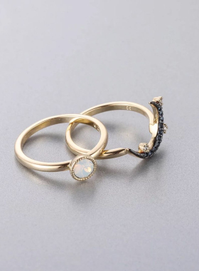 神秘月亮叠加佩戴奥地利水钻戒指