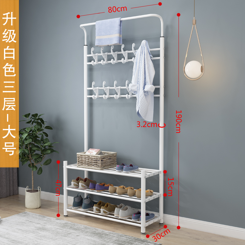 衣帽架落地卧室门厅挂衣架鞋架一D体组合家用客厅玄关换鞋凳子-图1