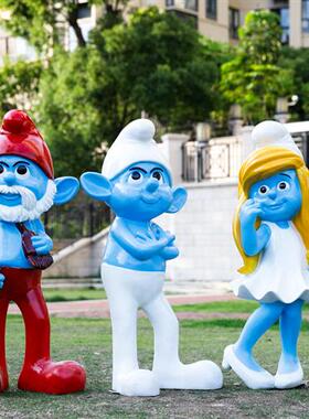 户外大型卡通蓝精灵玻璃钢雕塑商场幼儿园林景观庭院落地装饰摆件