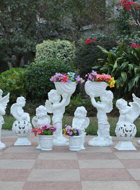 户外天使花缸摆件花园庭院别墅装饰品玻璃钢公园小区草坪景观雕塑