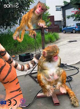 年新款仿真动物系列粘毛老虎猴子机械动态模型主题动物园摆件