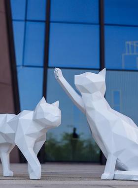 户外落地抽象几何猫玻璃钢雕塑园林景观草坪商场美陈装饰动物摆件