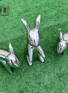 户外不锈钢兔子雕塑小区花园公园草坪地庭院动物装饰落地摆件定制
