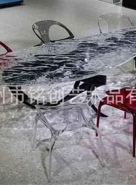铂晶透明树脂冰岛水晶茶桌现代异形套装桌椅