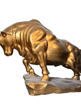 玻璃钢开荒牛雕塑铸铜华尔街牛仿铜牛拉犁树脂拓荒牛招财摆件风水