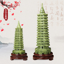 Natural jade engraving Wenchang Tajade instrumental handicraft nine floors thirteen layers Wenchang Tower jade pendulum pieces